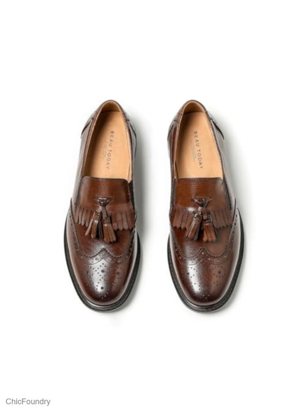 Genuine Calfskin Tassel Loafers for Women Brogue Wingtips Slip-On Comfortable